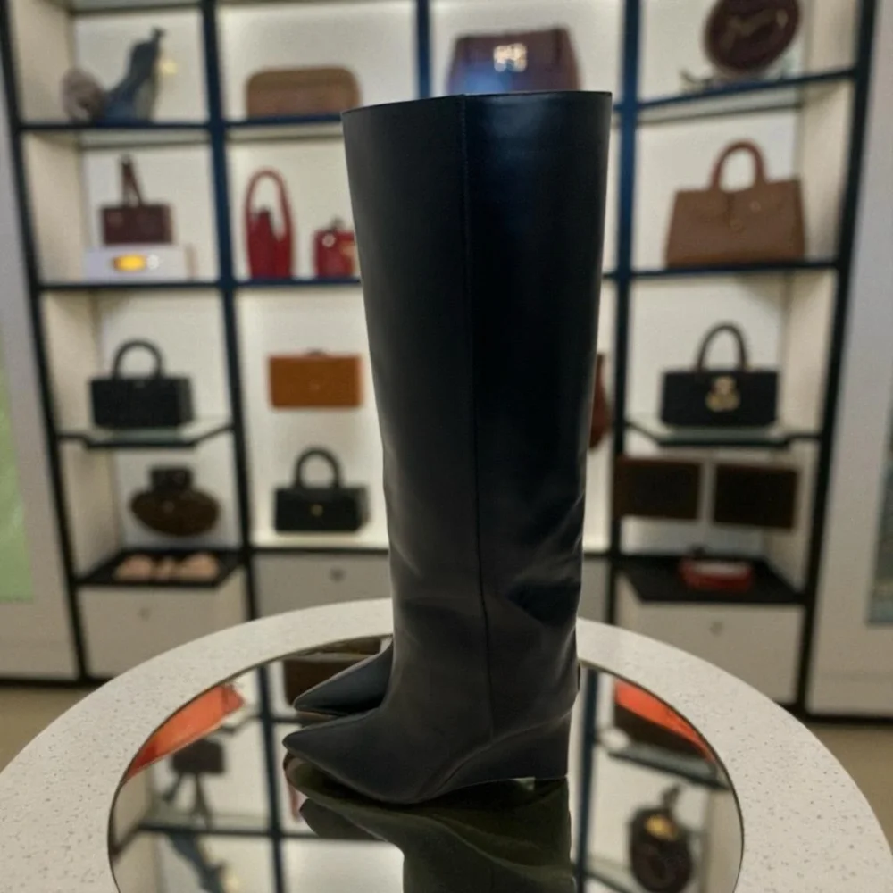 JIMMY CHOO Blake 85 logo-appliquéd leather wedge knee boots Size 36.5 - Picture 3 of 9